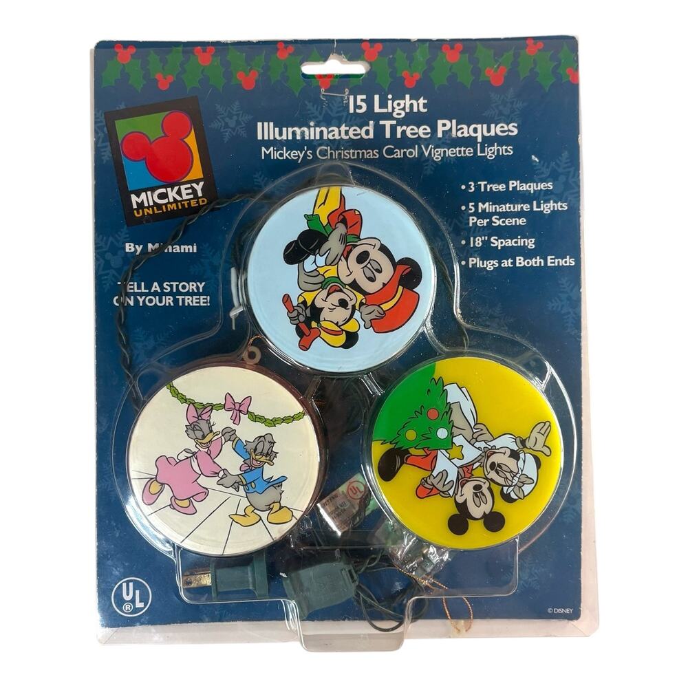 Vintage 90s Disney Mickey Unlimited 15 Light Illuminated Christmas Tree Plaques